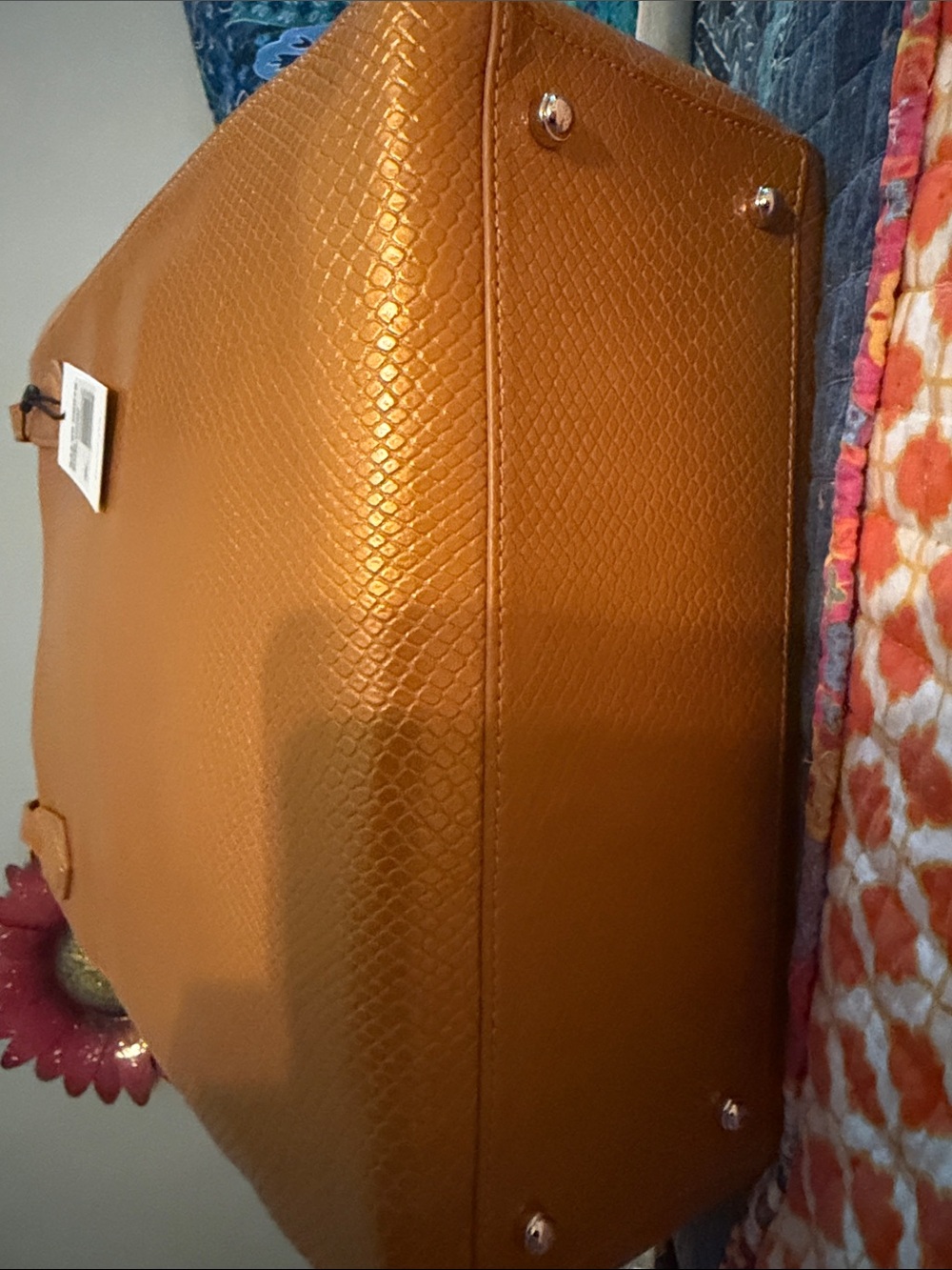 Brahmin Mustard Yellow /Orange Textured Tote with Hang Tag - Picture 9 of 12